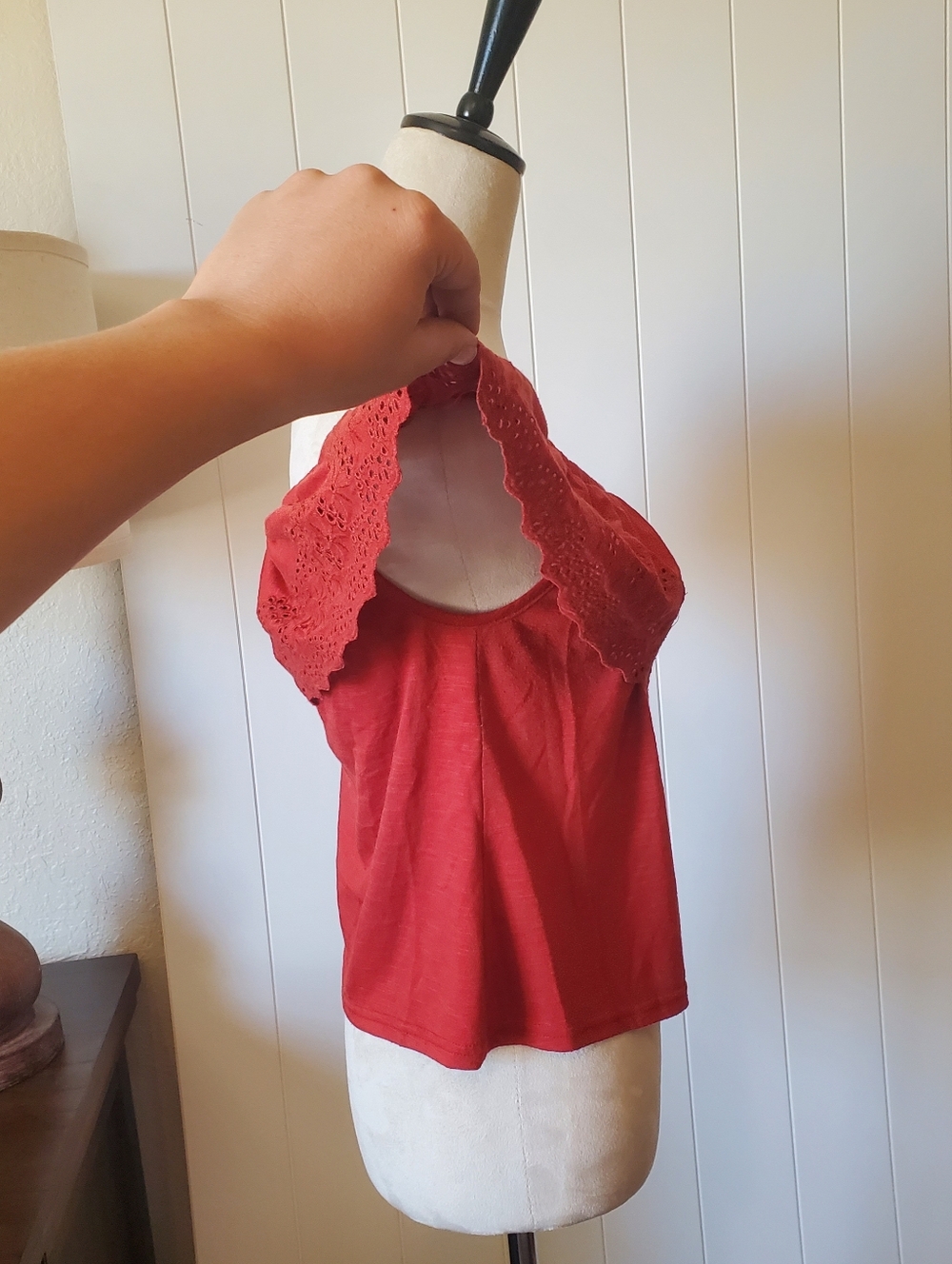 Off-Shoulder Eyelet Ruffle Top - Red - Picture 2 of 3